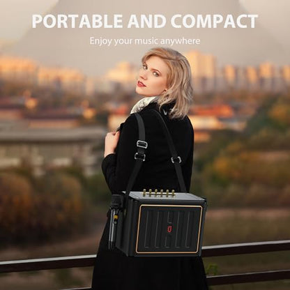 JYX Karaoke Machine with 2 Wireless Microphones, Portable Bluetooth Singing PA System Bass/Treble Adjustment, Supports TV Connetion/Bluetooth/USB/TF/AUX for Home Party - color: Gold