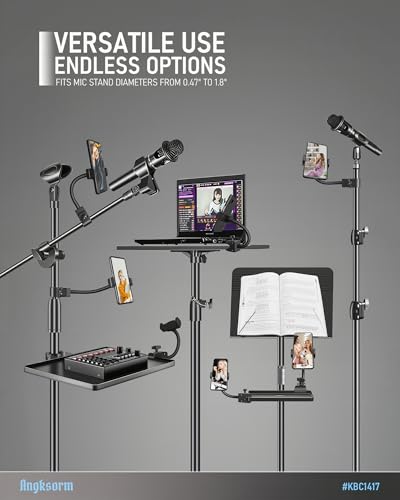 KBC1417 Phone Holder for Mic Stand, 13-Inch Gooseneck, Super Clamp | Mic Stand Phone Mount, Music Stand Phone Holder, Super Clamp Mount, 13-Inch Gooseneck, 0.47-1.8 Inch Pole Clamp - size: 13" with Clamp