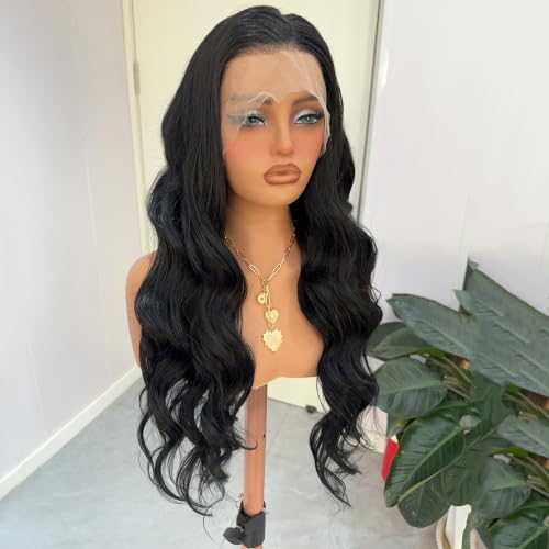 RONGDUOYI 13X4 Long Body Wave Black Synthetic Lace Front Wig for Women - color: Black