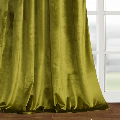 Roslynwood Luxury Soft Olive Velvet Curtains 63 inches Long Back Tab Thermal Insulated Blackout Window Drapes for Living Room/Bedroom/Dining Room, W52 x L63, 2 Panels - color: Olive, size: 52"W x 63"L (Pack of 2)