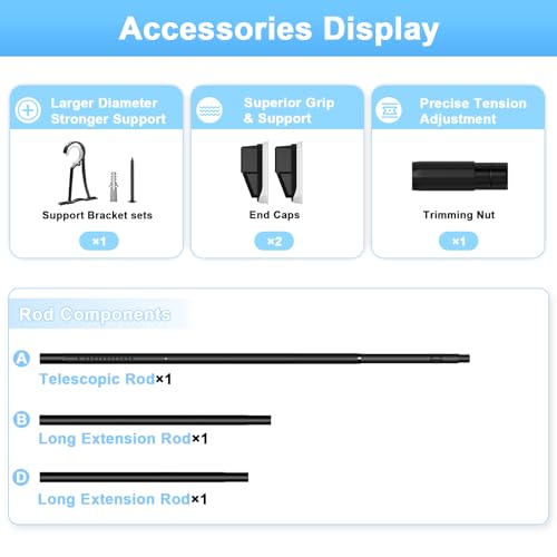 Extra Long Tension Curtain Rod, Black, 41-103 Inch (4-8.6ft), Tension Rod - color: Black, size: 41-103inch
