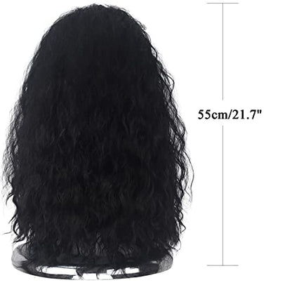 iCos Long Curly Fluffy Black Witch Hair Wig for Halloween Costume - color: Jet black