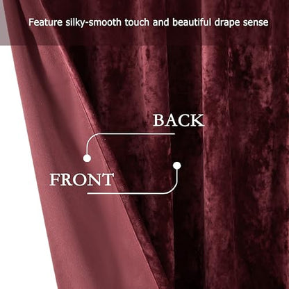 Chezmoi Collection Lux Burgundy Red Crushed Velvet Curtains 2 Panel Set - 84 inches Long Room Darkening Luxury Distressed Velvet Rod Pocket Window Drapes for Living Room Bedroom 50" W x 84" L - color: Burgundy Red