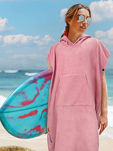 SUN CUBE Surf Poncho Changing Robe with Hood, Wetsuit Changing Hooded Towel | Thick Quick Dry Microfiber, Wetsuit Changing Towel, Surfing Beach Swim Outdoor Sports Cover Up, Adult Wearable Poncho - color: Pink