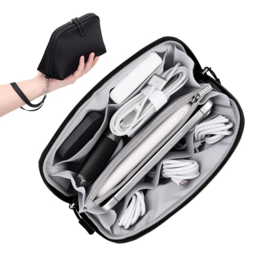 FYY Travel Cable Organizer - 8 Compartments, Lightweight, Water Repellent - color: Black, size: (S) 8.1"× 4.7"× 2.9"