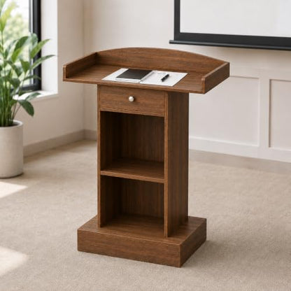 Teacher Podium Stand Lectern Wooden Drawer Lectern Podium 42in Height Wooden Storage Drawer Brown for Classroom Office Reception School Seminar Floor Standing(Brown)