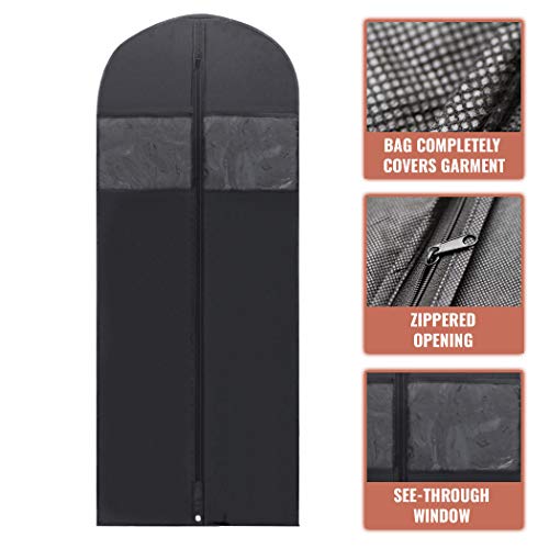 PLX 60" Inch Black Garment Bags for Long Hanging Clothes | Women Dress Bag and Men Suit Bag for Travel, Shirts, Fur Coats, Dance Costumes, Clothing Cover, Closet Storage With Zipper - size: 6 pack black: 60” x 24”