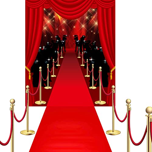 Timtin Red Carpet Party Decorations 6 x 5ft Movie Theme Paparazzi Photography Backdrop 15 x 2.6ft Red Runway with Carpet Tape for Party Decoration Supplies