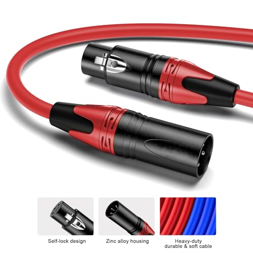 XLR Cables 25 FT 2 Pack, XLR Male to XLR Female Cable, Professional Balanced Microphone Lead XLR Male to Female Cables, Extension Mic Cable Cord (Blue, Red) - style: 2PACK-25FT