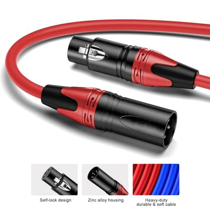 XLR Cables 50 FT 2 Pack, Premium Balanced Microphone Cable with 3-Pin XLR Male to Female Mic Speaker Cable, Professional Balanced Microphone Lead, Extension Mic Cable Cord (Blue, Red) - style: 2 PACK-50 FT