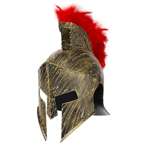 Servllcell Medieval Roman Knight Helmet,Plastic Greek Spartan Gladiator Helmet Medieval Costume Accessories,Halloween Hat - color: Gold Red-f1