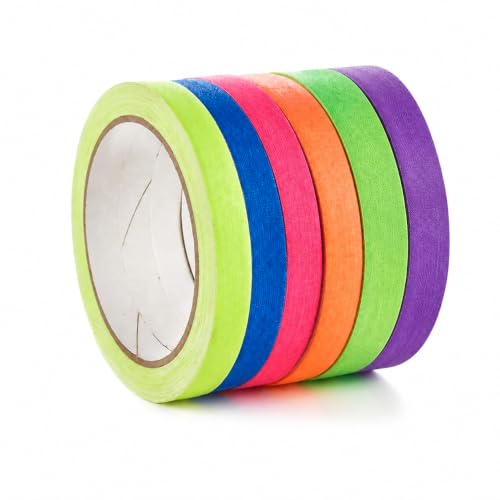 Spike Tape Set - 1/2 in x 36 ft Neon Gaffer Tape, 6 Bright Colors | Dry Erase & Stage Floor Marking | Non-Reflective Pinstripe Tape for Hula Hoops, Theater Stage, Crafts & Events - color: 6 colors