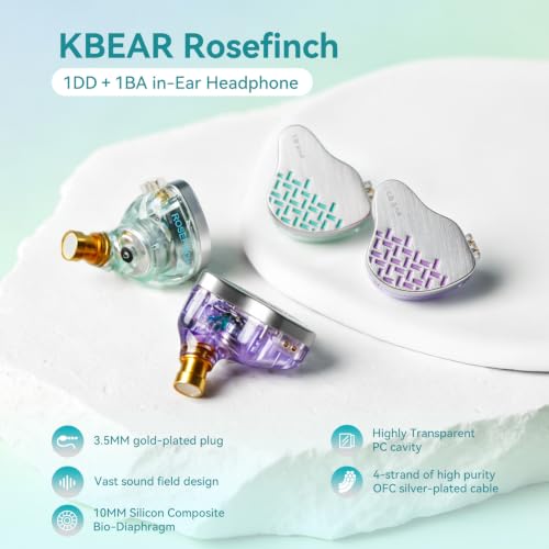 Kinboofi KBEAR Rosefinch in-Ear Headphone,Noise Cancellation Earphone with Aviation-Grade zinc Alloy faceplate Wired Earbuds Haedphone with Detachable Cable for Singer (Aqua Green, No Microphone)…… - color: Aqua green, size: No Microphone