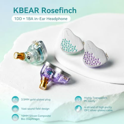 Kinboofi KBEAR Rosefinch in-Ear Headphone,Noise Cancellation Earphone with Aviation-Grade zinc Alloy faceplate Wired Earbuds Haedphone with Detachable Cable for Singer (Pale Purple, No Microphone)… - color: Pale purple, size: No Microphone