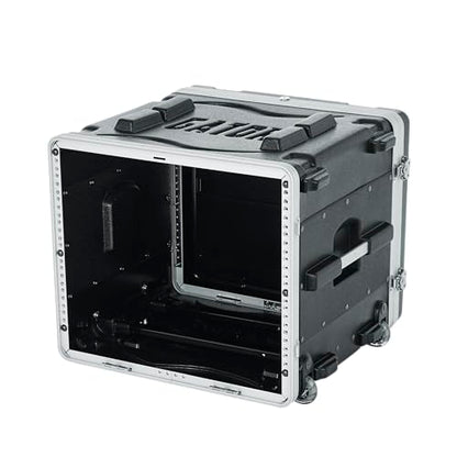 Gator Cases Lightweight Rolling 8U Rack Case with Heavy Duty Latches, Retractable Tow Handle, and Recessed Wheels, Standard 19.25" depth (GRR-8L) | Travel Friendly Mobility with Wheels & Pull Handle Lightweight Case & Field Replaceable Steel Rails - size: