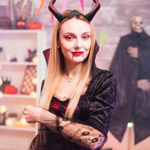 Devil Horns Headband Red Cosplay Horn Hair Hoop Dragon Devil Horns Headband Halloween Dress Up Hair Accessories for Women Girls Halloween Party Costume Accessory