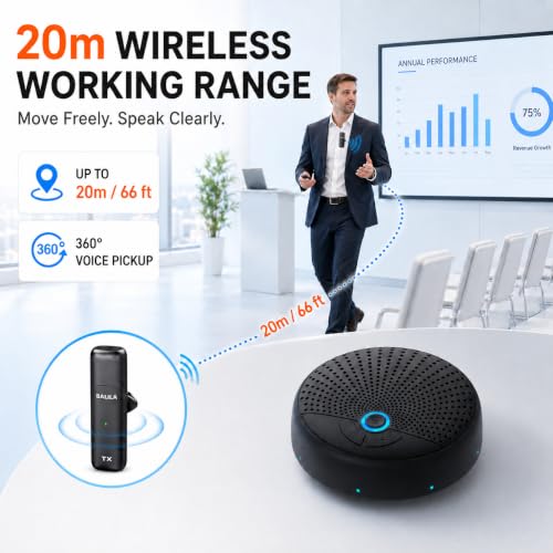 CM300 Conference Speaker with 10 Wireless AI Mics, 360° Pickup, 65FT Range, Noise Reduction, Echo Cancellation, Full Duplex USB Speakerphone for 10-Person Meetings, Zoom and Microsoft Teams - color: Black