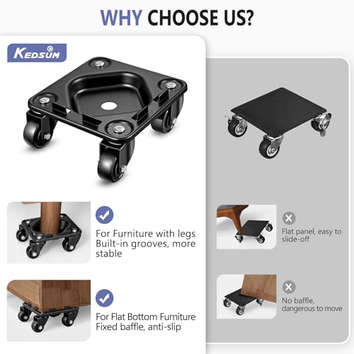 KEDSUM 2000LBS Furniture Dolly Set of 4 with Anti-Slip Groove Design - size: 7.5inch