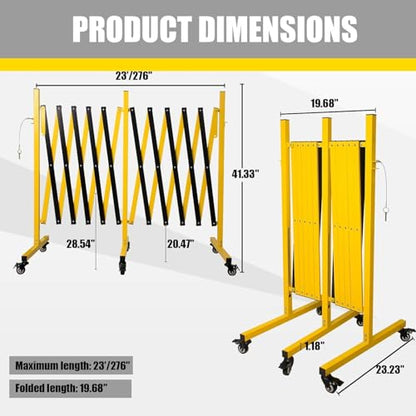 Metal Expandable Barricade, 23 Ft Retractable Fence Outdoor, Mobile Safety Barrier Gate, Easily Assembled Expanding Gate with Casters, Collapsible Accordion Barricade Gate Outdoor - size: 23 FT