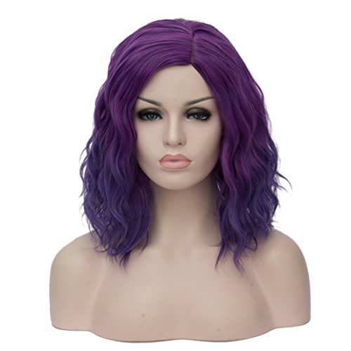 Mildiso Purple Wigs for Women Mardi Gras Wig Short Purple Bob Wig M004PR | Cute Curly Wavy Hair Wigs with Cap for Halloween Cosplay Party - color: Dark Purple