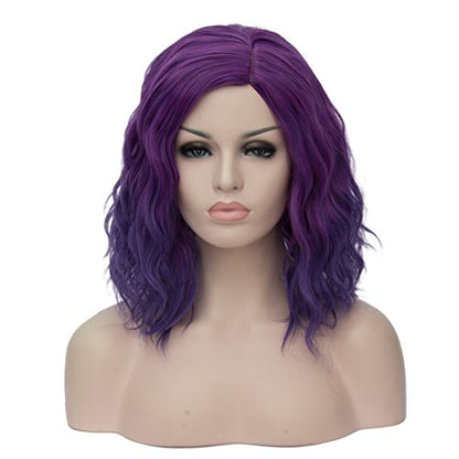 Mildiso Purple Wigs for Women Mardi Gras Wig Short Purple Bob Wig M004PR | Cute Curly Wavy Hair Wigs with Cap for Halloween Cosplay Party - color: Dark Purple