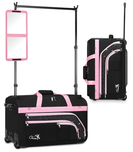 Dance Bag with Garment Rack, 23" Rolling Dance Suitcase Competition Duffle - color: 23" Pink