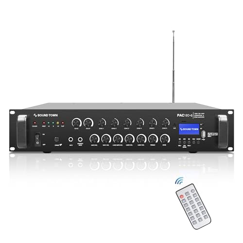 Sound Town 180W 6-Zone 70V/100V Commercial Power Amplifier with Bluetooth, Aluminum, for Restaurants, Lounges, Bars, Pubs, Schools and Warehouses (PAC180-6) - size: 180