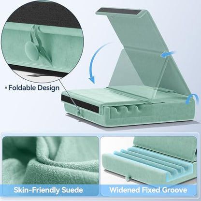 KDD Tablet Pillow Holder, Foldable iPad Stand for Lap, Bed and Desk -Tablet Soft Pad Dock with Pocket & Stylus Mount Compatible with iPad Pro 12.9, 10.5, 9.7 Air Mini 6 5 4 3, E-Reader - color: Green