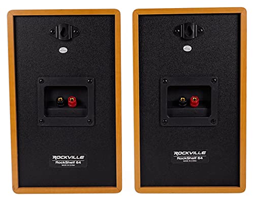 Rockville RockShelf 64C Wood 6.5" Home Theater Bookshelf Speakers, Pair | 400W Peak/100W RMS, 4 Ohm, Kevlar Woofer, Silk Dome Tweeter, Wall Mountable, Magnetic Grill, MDF Cabinet - color: Classic