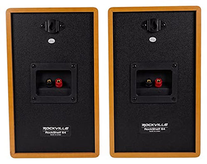 Rockville RockShelf 64C Wood 6.5" Home Theater Bookshelf Speakers, Pair | 400W Peak/100W RMS, 4 Ohm, Kevlar Woofer, Silk Dome Tweeter, Wall Mountable, Magnetic Grill, MDF Cabinet - color: Classic