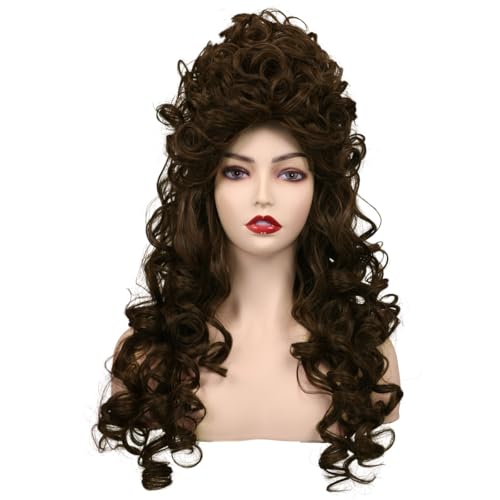 Long Curly Fluffy Cosplay Wig for Women Heat-Resistant Synthetic Fiber Hair Wig for Adult Halloween (Brown) - color: Brown