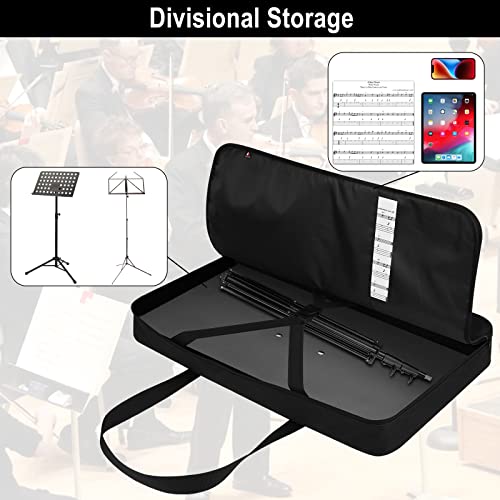 Sheet Music Stand Carrying Case for Music Sheet Clip and Tripod Nylon Storage Bag Music Sheet Stand Holder Protective Case Bag for Orchestras, Choirs, 23.22'' x 15.35'' x 2.95‘’