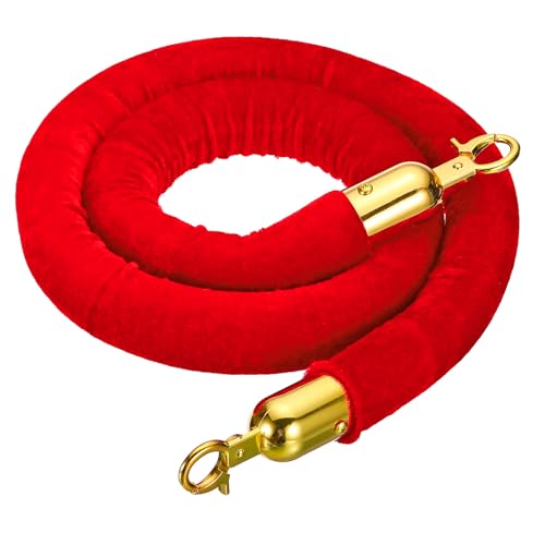 PATIKIL 3.9 Feet Red Velvet Stanchion Rope, Crowd Control Barrier Rope with Snap Hooks for Posts Stand Queue Divider of Hotel Theater, Golden - color: Red, size: 3 Feet