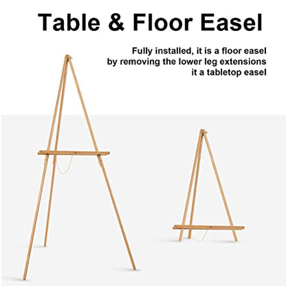Falling in Art 65" A-Frame Wooden Tripod Easel Stand (Natural) | Display Easel with Adjustable Canvas Holder, Floor Easel for Wedding Signs, Posters, Paintings, Artwork - color: Natural-1 Pack