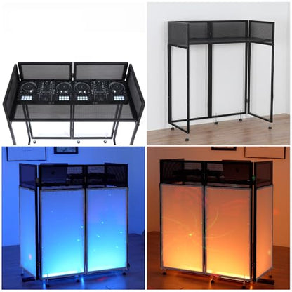 Kokorona Portable DJ Booth 43"L x 20"W x 45"H, DJ Facade Booth with Black & White Scrims, Folding DJ Booth for Party, DJ Facade Table Booth with Cable Hole, Black Metal Frame + Carry Bag - size: 43"L x 20"W