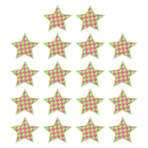 MECCANIXITY 18 Pcs Star Checkered Iron on Patches Embroidered Appliques Sew on Patches for Jacket Denim Collection Clothes Dress Hats Jeans DIY Accessory, Green/Rose Pink - color: Green/Rose Pink