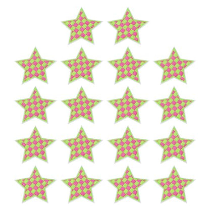 MECCANIXITY 18 Pcs Star Checkered Iron on Patches Embroidered Appliques Sew on Patches for Jacket Denim Collection Clothes Dress Hats Jeans DIY Accessory, Green/Rose Pink - color: Green/Rose Pink