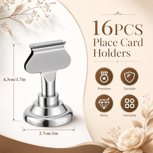 ERYTLLY 16 PK Place Card Holders 1.7 inches Table Card Holder Steel Card Holders for Weddings,Birthdays,Photos, Memo Notes, Restaurants (Silver) - color: Silver