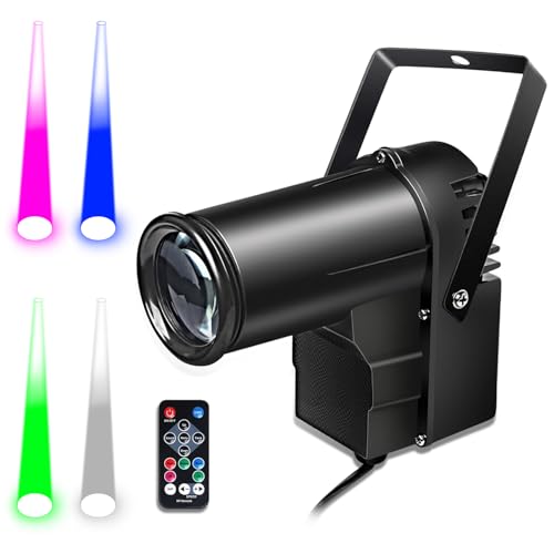 Disco Ball Light, 12W Led White PinSpot for Light up Mirro Ball, Pin spot DJ Stage Lights with Remote (Black Shell 4 Color) - color: 4 color Black Shell