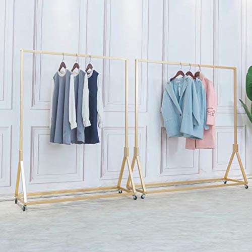 Modern Simple Heavy Duty Metal Rolling Garment Rack with Wheel,Retail Display Clothing Rack, Single Rod Floor-Standing Hangers Clothes Shelves (Gold Square Tube A, 39 L) - color: Gold Square Tube A, size: 39 L