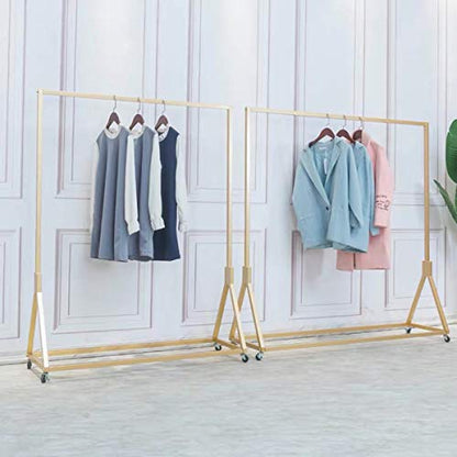Modern Simple Heavy Duty Metal Rolling Garment Rack with Wheel,Retail Display Clothing Rack, Single Rod Floor-Standing Hangers Clothes Shelves (Gold Square Tube A, 39 L) - color: Gold Square Tube A, size: 39 L