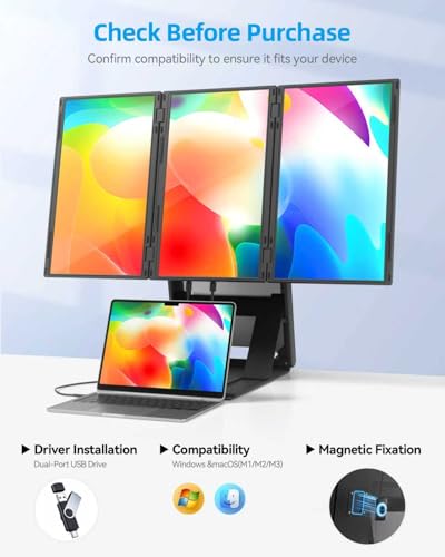 ROYY 15.6" Quad Laptop Screen Extender,FHD 1080P Double Portable Monitor with 30" Combined Display,One-Cable Connection and Driver Required,Compatible with Wins & Mac(M1/M2/ M3/M4/M5) - size: 15.6" Quad Screen Extender