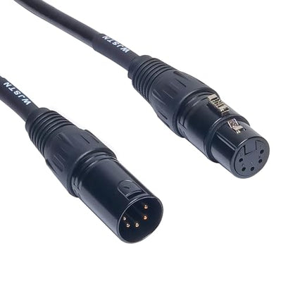 WJSTN XLR Adapter Cable, 5 Pin Male to 5 Pin Female,XLR to XLR Jumper for Mixer, DMX Lightspeed, DMX Controller 2 Pack (6in), black