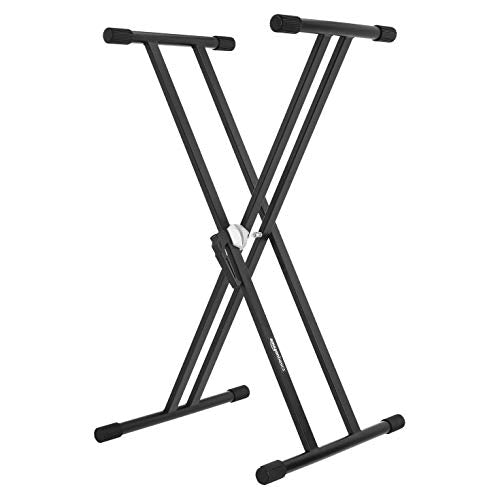 Amazon Basics Sturdy Keyboard and Piano Stand, Heavy-Duty Adjustable Height, X-Shape Design, Durable, Black, 27.5 to 38.2 inches - style: Double-X-Shape