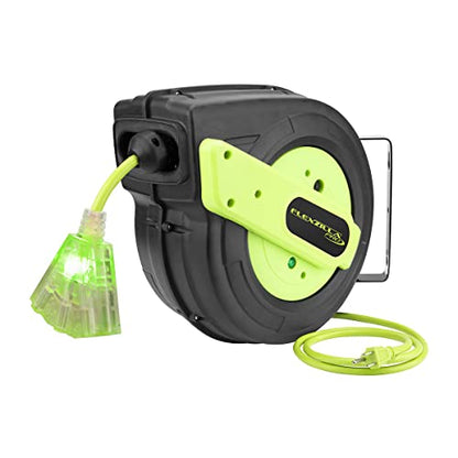 Flexzilla Retractable Extension Cord Reel, 12/3 AWG SJTOW Cord, 60', Grounded Triple Tap Outlet, ZillaGreen, FZ8120603 - size: 60ft / 12 Gauge