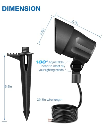 SUNVIE 6W AntiGlare LED Landscape Lighting Low Voltage with Connector 8Pack | Waterproof 600LM Super Bright 3000K Landscape Spot lights Outdoor Yard Garden Lights Wired Tree Wall Landscape Spotlights