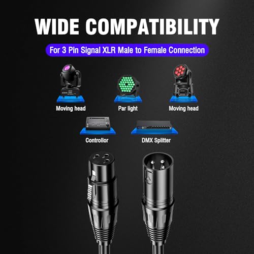 DMX Cable 3.2 ft, 12 Pack Flexible 3 Pin Signal XLR Male Female Wire - color: 3.2FT DMX Cable 12 Pack