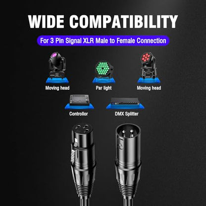 DMX Cable 3.2 ft, 12 Pack Flexible 3 Pin Signal XLR Male Female Wire - color: 3.2FT DMX Cable 12 Pack