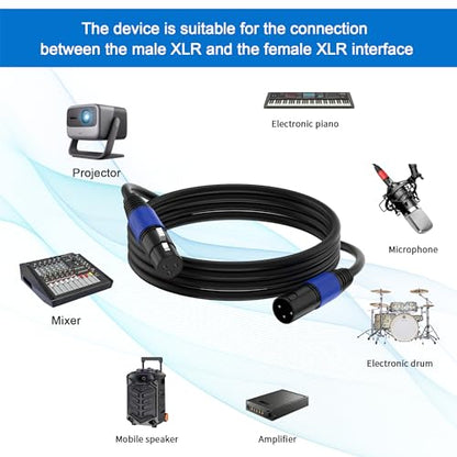 XLR Cable 3.3ft 2 Packs - Premium Balanced Microphone Cable with 3-Pin XLR Male to Female Mic Speaker Cable, Black, Pure Copper and Plated Conductors, PVC Jacket - color: Black, size: 3.3 FT, 2Packs