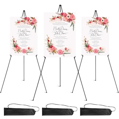 RRFTOK 3 Pack 63 in Sign Easel Stands, Instant-Fold Tripods with Bags | Instant-fold metal tripod with carry bag for welcome sign, poster display, foam board and floor use - style: 63B 3pack